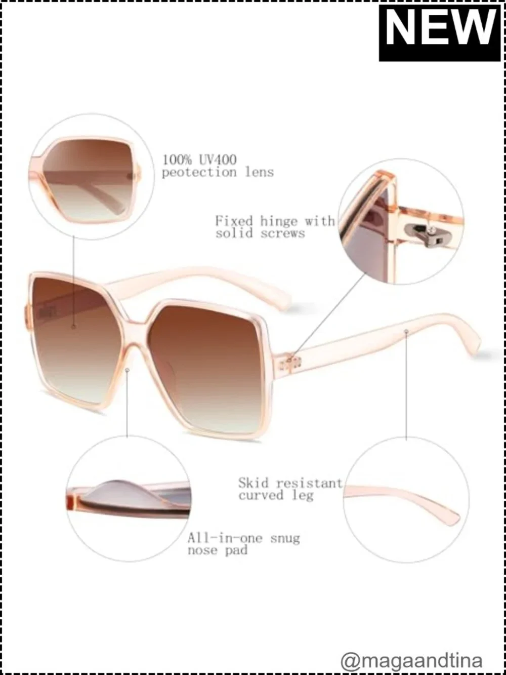 Oversized Square Sunglasses UV400 Protection Unisex Fashion Shades
